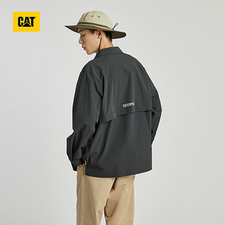 CAT 卡特彼勒 卡特24春夏男户外运动反光印花设计微弹小格长袖衬衫 黑色 XL