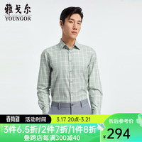 雅戈尔衬衫男士2024春夏青年男长袖衬衫全棉格子衬衫 绿色,格纹 45