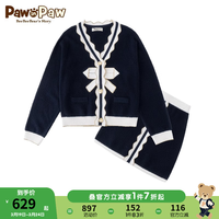 PawinPaw卡通小熊童装2024年春季新款女童长袖上衣短裙套装 藏青色/59 1