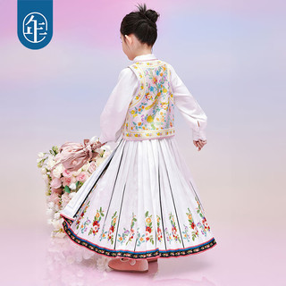 年衣童装女童马面裙半身裙春秋古装儿童汉服唐装中式公主裙子 汉玉白-半身裙 110cm