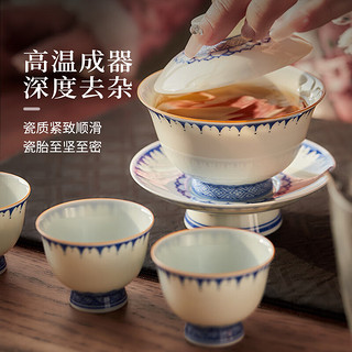 景德镇陶瓷茶具套装家用中式喝茶盖碗品杯釉下手绘青花功夫茶整套礼盒装 雨滴荷花盖碗 1头