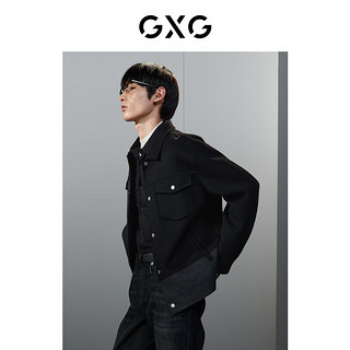 GXG男装  黑色潮流拼接设计含羊毛短大衣毛呢外套 23年冬季 黑色 170/M