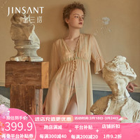 金三塔睡衣女真丝法式荷叶边仙气家居服睡袍YSFBA103 肉粉色1101