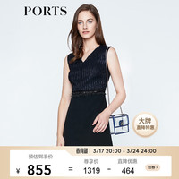 PORTS宝姿 新品 女装优雅无袖V领流苏连衣裙LN8D123KWB008 黑色