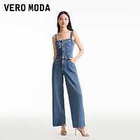 VERO MODA 背带牛仔裤2024春夏新款纯色阔腿吊带简约休闲时尚街头