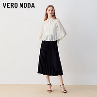 VERO MODA 衬衫女2024春夏新款微闪蕾丝拼接立体钉珠荷叶边上衣