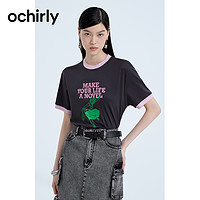 ochirly 欧时力 印绣花珠片短袖t恤女2023新款秋装设计感小众上衣