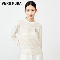 VERO MODA 上衣女2023春夏新款宽松微透条纹熊猫印花后开叉