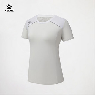 卡尔美（KELME）短袖T恤女2024春夏运动户外训练服透气圆领上衣 浅灰 M