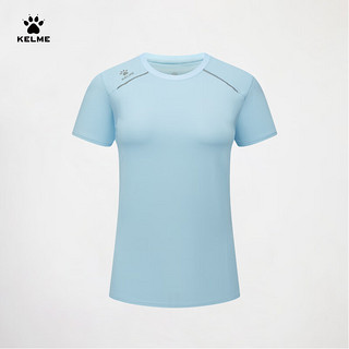 卡尔美（KELME）短袖T恤女2024春夏运动户外训练服透气圆领上衣 浅蓝 L