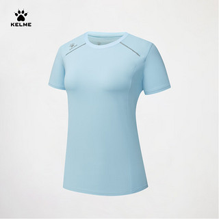 卡尔美（KELME）短袖T恤女2024春夏运动户外训练服透气圆领上衣 浅蓝 2XL