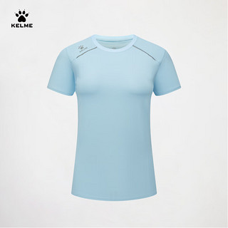 卡尔美（KELME）短袖T恤女2024春夏运动户外训练服透气圆领上衣 浅蓝 2XL