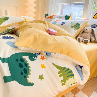 AIDLI 床上四件套40支纯棉 被套床单被罩床上用品双人全棉套件 恐龙乐园 200*230cm四件套(1.5/1.8米床)