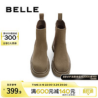 BeLLE 百丽 绒面烟筒靴女款英伦风冬季靴子新款切尔西靴加绒短靴Y9C1DDZ2