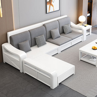 卡洛森沙发 轻奢实木沙发冬夏两用现代简约家用客厅带转角白色储物沙发 1+23沙发组合