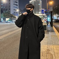 凯爵罗韩系高级感中长款过膝毛呢大衣男士春秋季英伦高个子痞帅风衣外套 XZ812-F630 黑色 2XL【155-170斤】