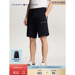 TOMMY HILFIGER【休闲运动】24春夏男简约刺绣抽绳腰合身短裤78JA313 黑色FAP S