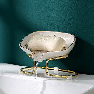壹枱 肥皂盒创意陶瓷沥水架不积水浴室卫生间皂碟轻奢欧式香皂架皂托 绿色金边款