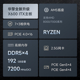 ASRock 华擎 DESKMAX X600 微塔式台式机 黑色（全铝机箱+主板+500W电源+WiFi6）