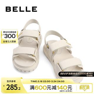 BeLLE 百丽 魔术贴平底凉鞋女2022夏新商场同款羊皮休闲运动凉鞋BED38BL2