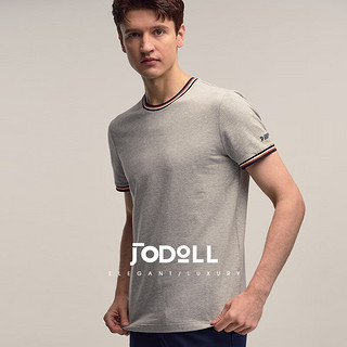 JODOLL乔顿棉弹撞色T恤简约休闲圆领刺绣舒适透气短袖T恤 浅灰色 48