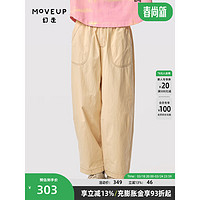 MOVEUP 幻走 2024夏季.FUN系列松紧腰绣花设计纯棉休闲直筒裤女 米杏 L