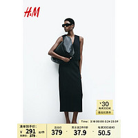 H&M女装半身裙2024春季时尚舒适职场下摆开衩铅笔裙1221860 黑色 170/88A