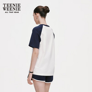 Teenie Weenie小熊2024年插肩袖撞色短袖T恤红色美式复古宽松短款 藏青色 165/M