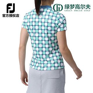 FootJoy高尔夫服装女装FJ春夏印花套头衫golf运动弹力防晒短袖T恤 白蓝格81947 M