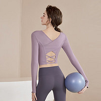 瑜伽少女 瑜伽服女高级感健身服紫色上衣+灰紫长裤 M(95-110斤)