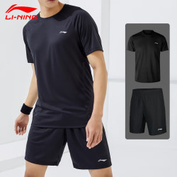 lining李宁夏季冰丝速干t恤梭织短裤两件套休闲跑步健身运动服