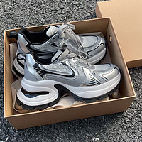柚宏 5.1优惠
柚宏长腿少女银色老爹鞋网面2024同款休闲鞋厚底运动鞋 银色 38