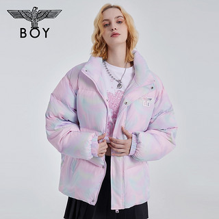 BOYLONDON秋季男女同款外套粉紫扎染多巴胺时尚短款羽绒服N28010