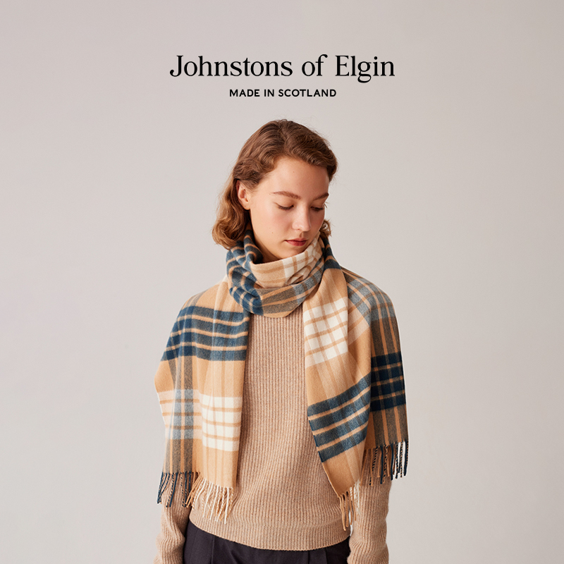 Johnstons of Elgin英伦格纹美利奴羊毛围巾男女礼盒