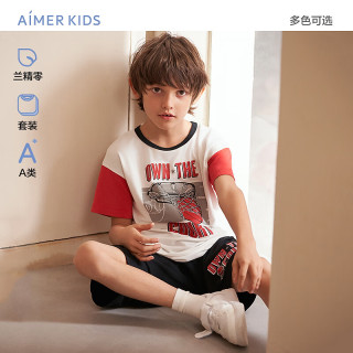 爱慕儿童（AIMER KIDS）宝宝春夏男女童莫代尔儿童睡衣家居套装短袖萌趣可爱轻薄透气 男-大灌篮AK243E451 130