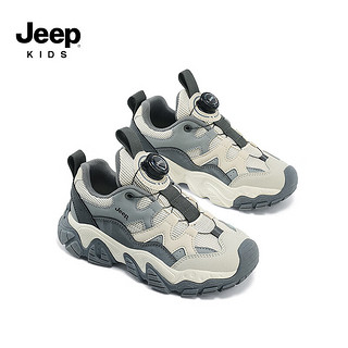Jeep吉普男童鞋子儿童老爹鞋2024女童跑步鞋软底透气春秋款运动鞋 灰色 29码 鞋内长约18.6cm