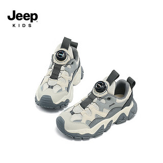 Jeep吉普男童鞋子儿童老爹鞋2024女童跑步鞋软底透气春秋款运动鞋 灰色 35码 鞋内长约22.6cm