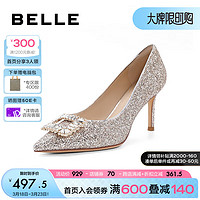 BeLLE 百丽 高跟鞋女细跟2024夏季时尚优雅气质单鞋婚鞋BDAK9AQ4 金色 36