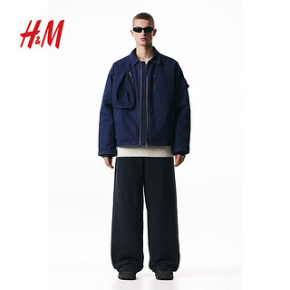 H&M【H2合作系列】男装夹克2024春季大廓形帆布外套1225976 深牛仔蓝 165/84A