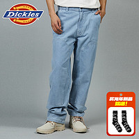 dickies24春夏 廓形版型宽松耐穿双膝设计牛仔长裤DK012979 复古蓝 30