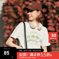 森马(Semir)短袖T恤女设计感图案宽松潮流2024新款夏季复古美式做旧衣服 本白10102 150/76A/XS