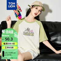 唐狮 TONLION龙年系列女圆领插肩短袖T恤TB 牛油果绿 S