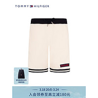 TOMMY HILFIGER 24春季男装拼色网眼抽绳腰合身运动针织短裤MW0MW34416 米白色AEF XXL