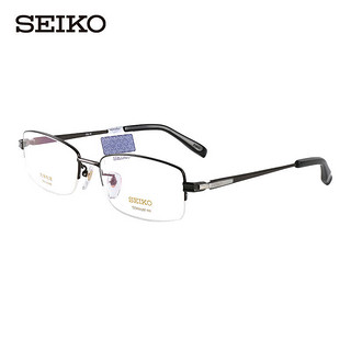 精工(SEIKO)男士大码半框钛合金精工架眼镜架HT01080-76+万新1.598防蓝光镜片