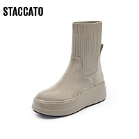 STACCATO 思加图 2023冬季新款飞织袜靴弹力靴瘦瘦靴加绒中筒靴女靴S9930DZ3