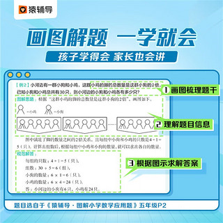 猿辅导图解小学数学3本组合应用题+计算题+几何题专项强化训练五年级 专项突破练习附精讲视频全国通用 图解3本组合:计算+应用+几何 小学:五年级