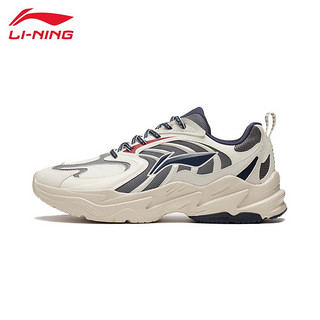 LI-NING 李宁 跑步鞋男春秋新款休闲时尚运动鞋网面透气耐磨潮流老爹鞋 米白色 41