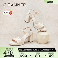 C.BANNER千百度一字带粗跟凉鞋女2024年夏季高跟鞋女时装凉鞋 米色 34
