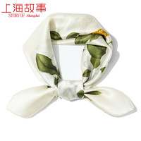 达芬奇密码 女士100%纯桑蚕丝真丝女2024小方巾丝巾百搭秋冬款领巾 雪里娇 白色