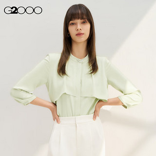 G2000【可机洗】G2000女装SS24商场柔软波浪设计七分袖休闲衬衫 轻薄-浅绿色立领衬衫25寸 40